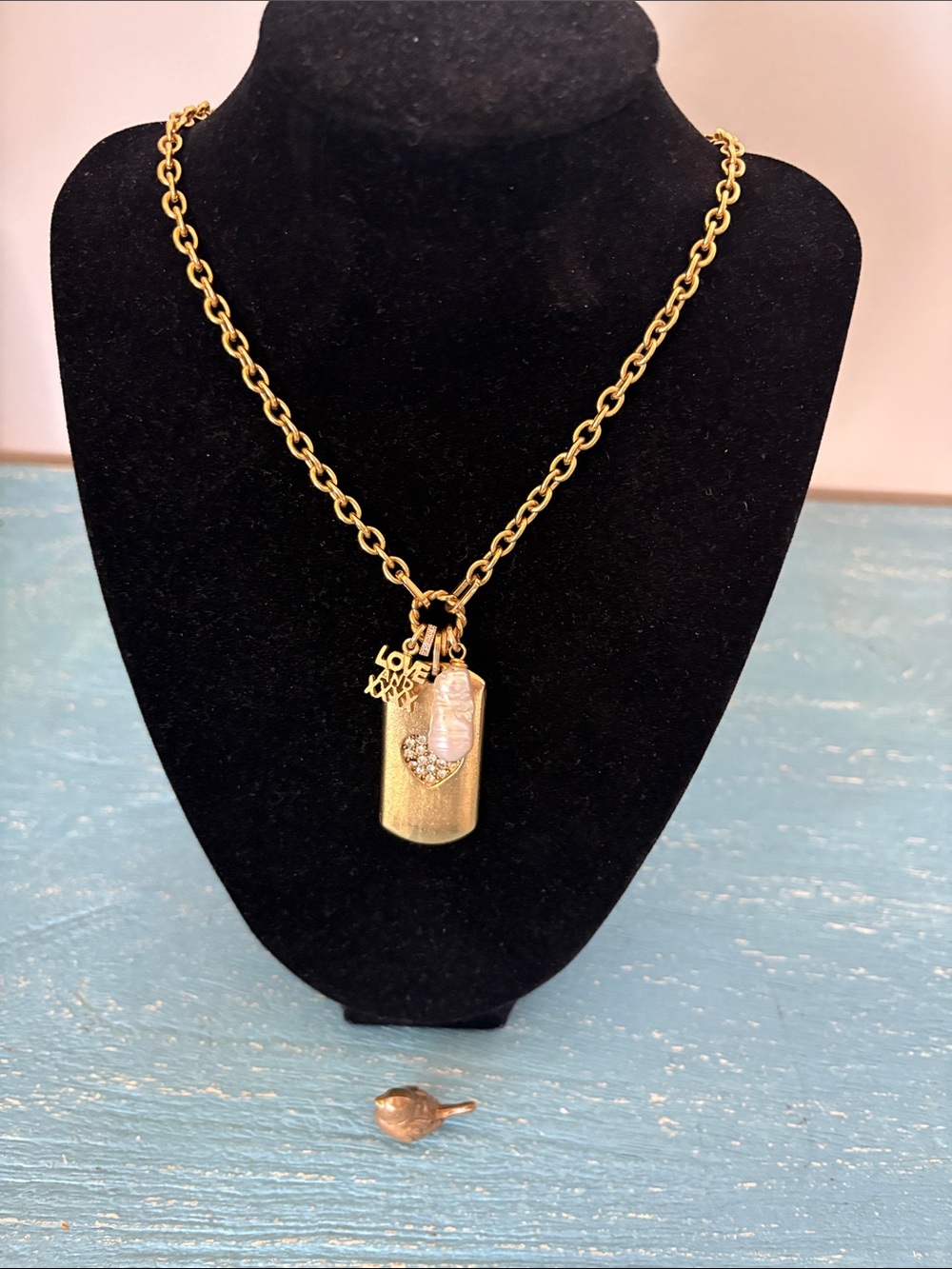 RARE Elizabeth Cole 36” Love charm necklace